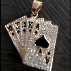 Gold Plated Stainless Steel Royal Flush Pendant with 27” Chain